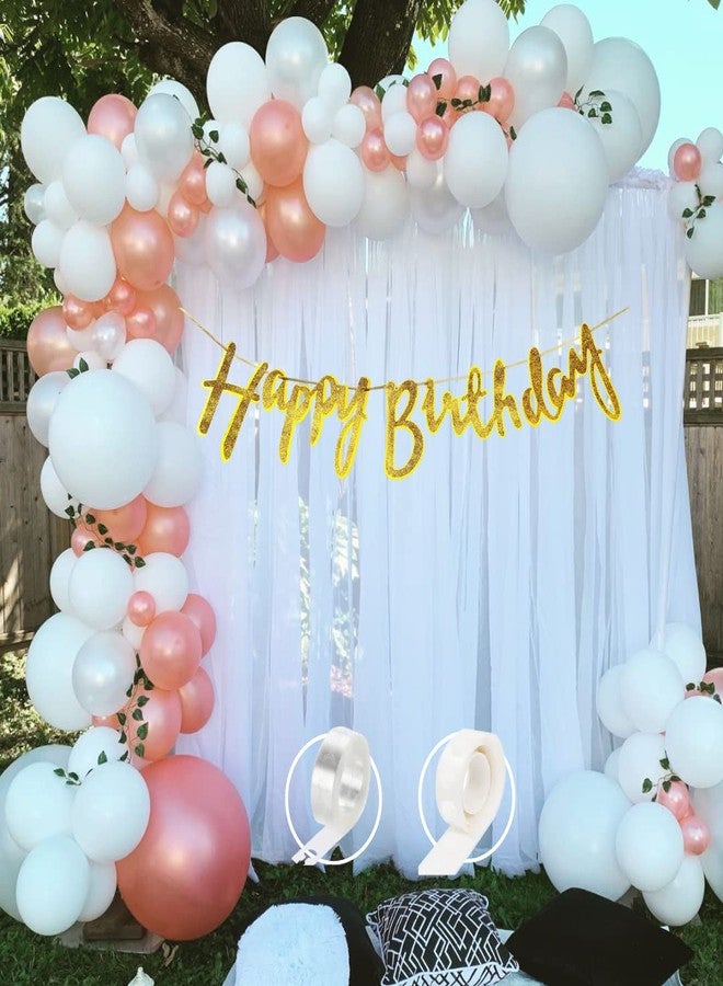 Flyloons Rose Gold White Birthday Decoration for girls 65pcs set with Glitter Golden Happy Birthday Banner, Arch Tape, Glue Dots - Image 1